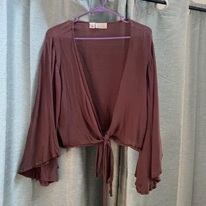 Tree of Life tie front blouse with flared sleeves